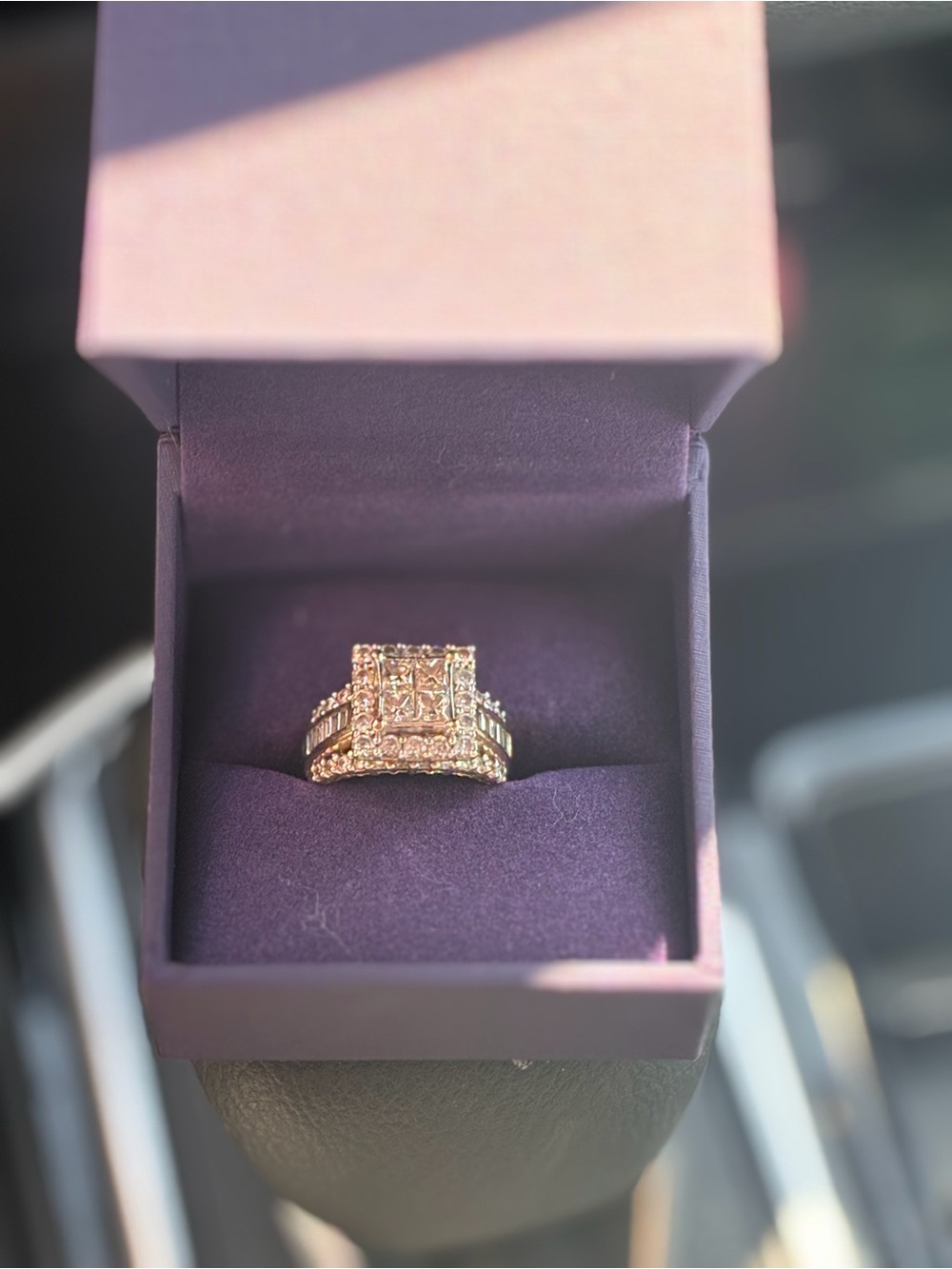 Gold-Tone Multi-Stone princess cut genuine diamond Ring - Women Jewelry